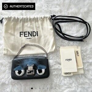 FENDI Micro Baguette Monster Pouch Clutch Bag Napa Leather Black